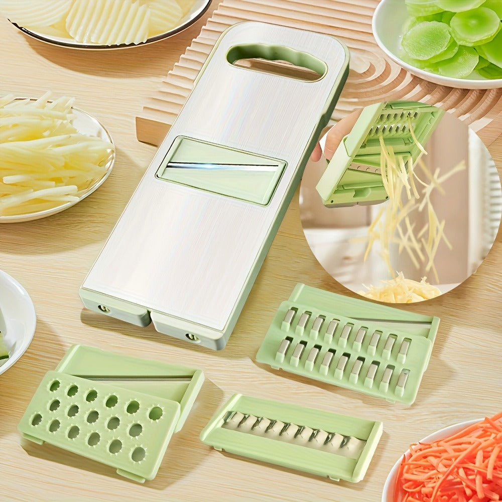 Mandoline Slicer 6-in-1 Vegetable Slicer Set with Interchangeable Blades - Stainless Steel Manual Julienne Grater Spiralizer Kitchen Tool for Potatoes Carrots Cucumbers with Safety Holder