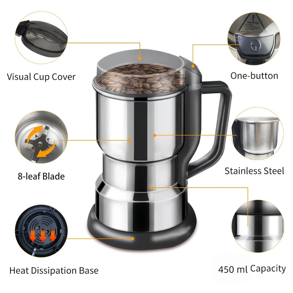 Electric Coffee Grinder 300W 25000RPM ¨C 8-Blade Stainless Steel Spice & Grain Mill for Coffee Beans, Nuts, Spices | Home, Cafe & Camping