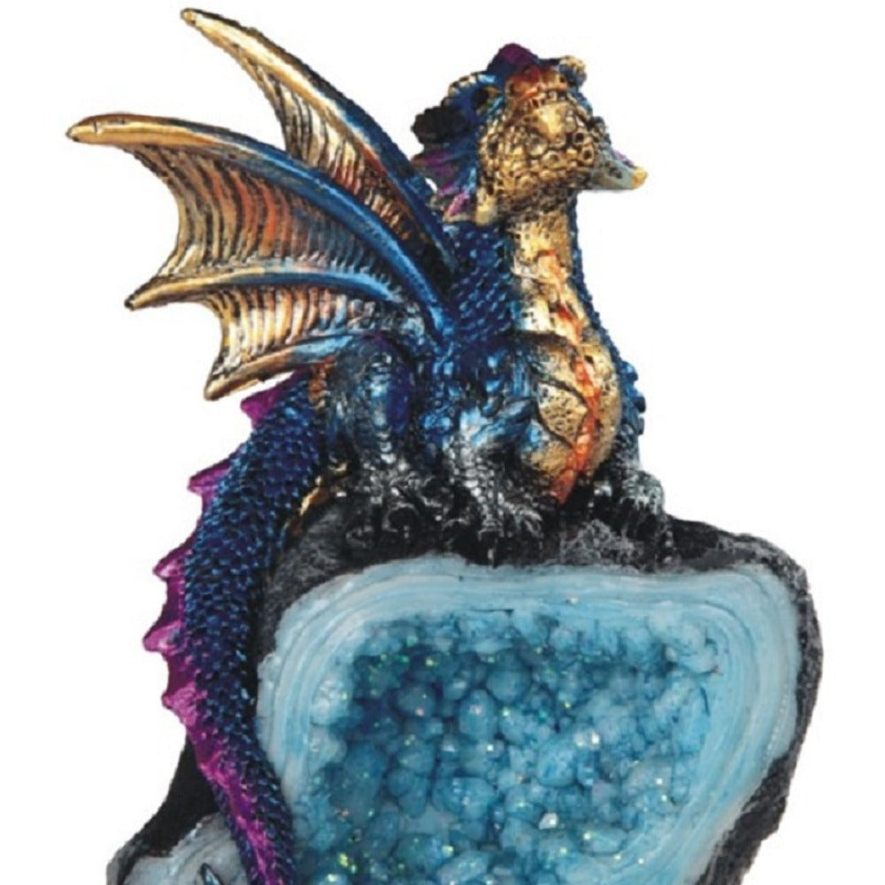 Dragon Figurine Statue Guarding Crystal Cave Polyresin Collectible Home Decor Sculpture Fantasy Dragon Gift for Birthday Housewarming Holiday Room Office Shelf Decor