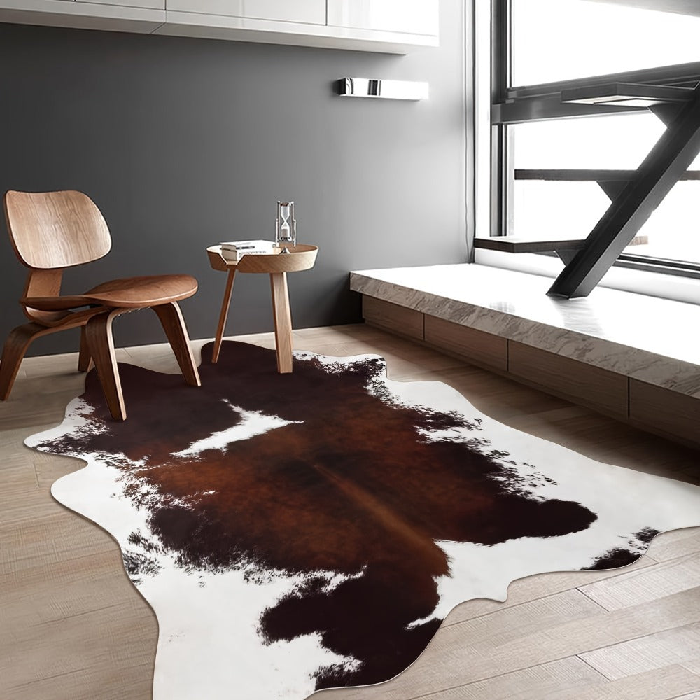 Cowhide Area Rug Faux Animal Print Rug Western Style Non-Slip Floor Mat for Living Room Bedroom Dining Room Office Boho Home Decor Cow Print Carpet