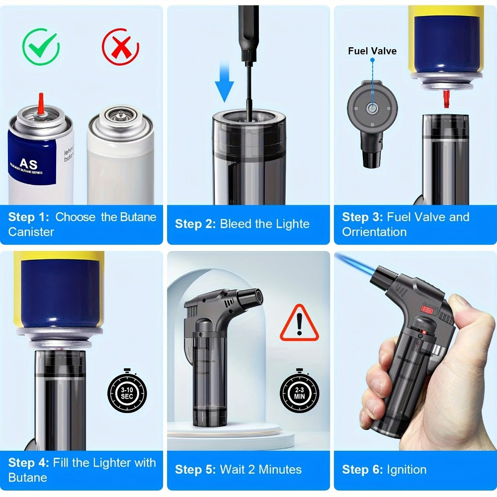 Butane Torch Lighter 6pcs Big Jet Flame Refillable & Adjustable Mini Blow Torch - Gift Box Set for Camping, Grill, BBQ, Culinary, Soldering & Welding | Butane Not Included