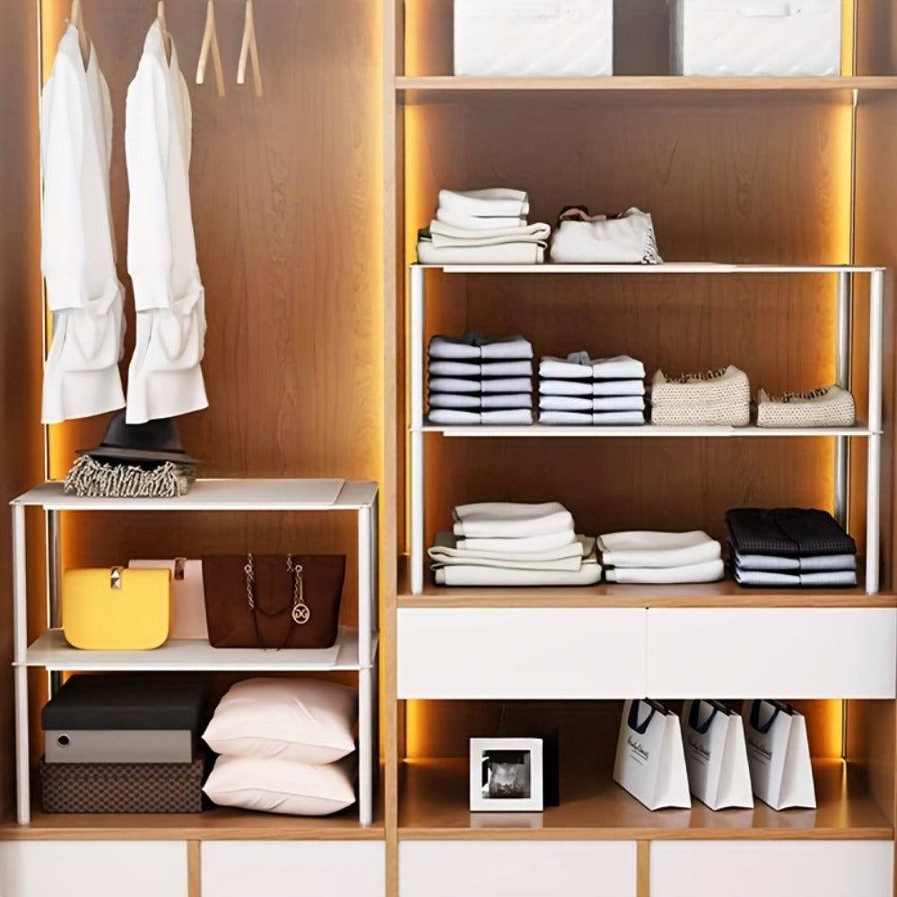 Metal Storage Rack Adjustable Expandable Shelving Unit for Kitchen Bedroom Wardrobe Closet Organization Heavy Duty Stackable Metal Shelf