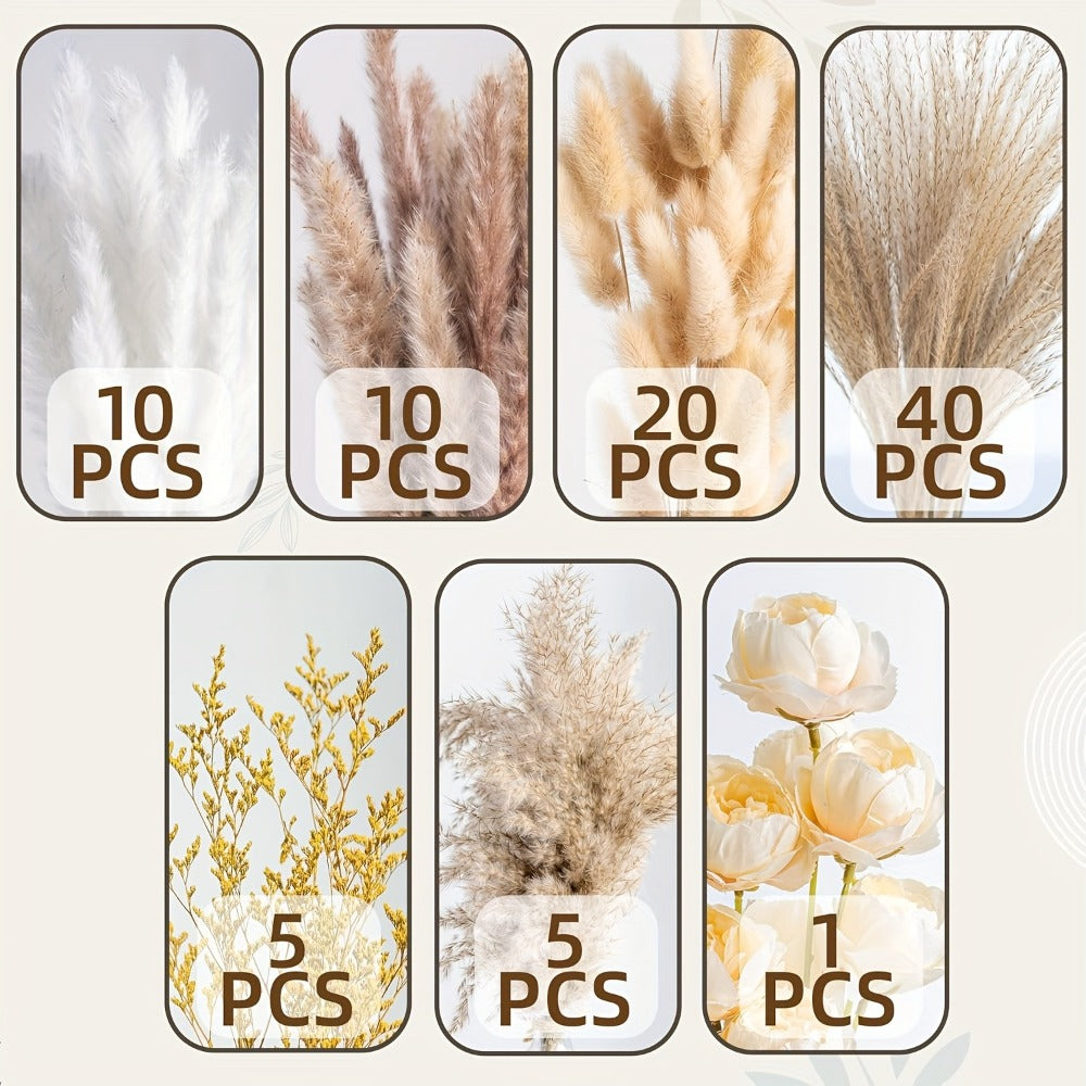 Dried Flower Bouquet Pampas Grass with Artificial White Beige Roses 51 91pcs Boho Dried Floral Arrangement for Wedding Centerpiece Farmhouse Home Table Decor Rustic Vase Filler No Maintenance