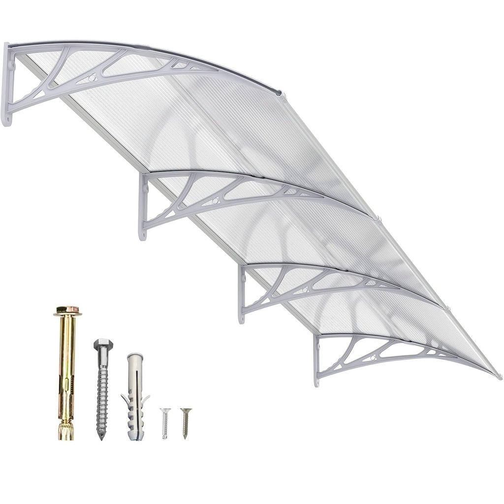 Polycarbonate Window Awning Door Canopy - UV Rain Snow Sun Protection Overhang for Doorways, Patio & Windows, Multiple Sizes, Black/Gray Bracket with Blue/Clear/Brown Board