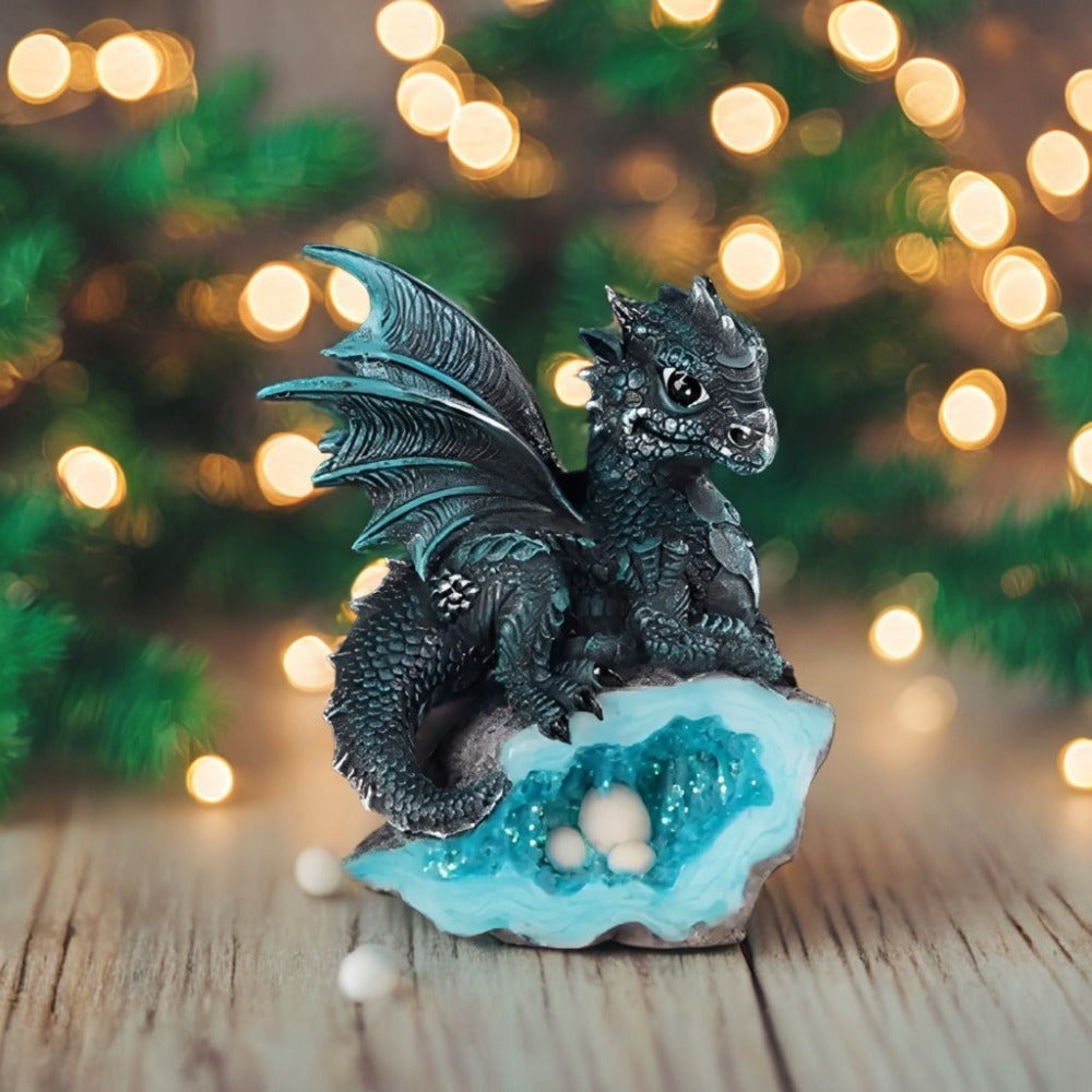 Dragon Figurine Statue Guarding Crystal Cave Polyresin Collectible Home Decor Sculpture Fantasy Dragon Gift for Birthday Housewarming Holiday Room Office Shelf Decor