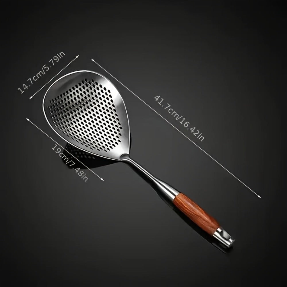 Stainless Steel Slotted Spoon Large Cooking Spoon for Frying Hot Pot Draining Serving - Durable Kitchen Utensil for Deep Frying Soups Stews Straining with Long Handle