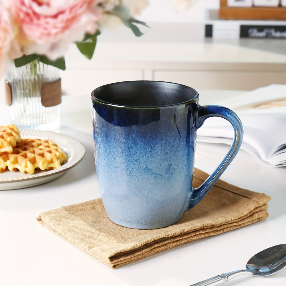 Gradient Blue Ceramic Mugs Set of 6 ¨C 14 Oz Reaction Glaze Coffee Mugs ¨C Durable Stain-Resistant Unique Design ¨C Perfect for Coffee, Tea & Gifting at Weddings, Parties & Holidays