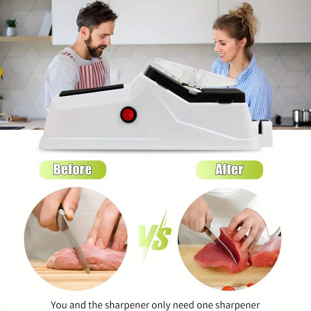 Electric Knife Sharpener with 5 Double-Sided Stones - USB Powered Professional Kitchen Knife Sharpener for Quick Sharpening & Polishing with Protective Cover
