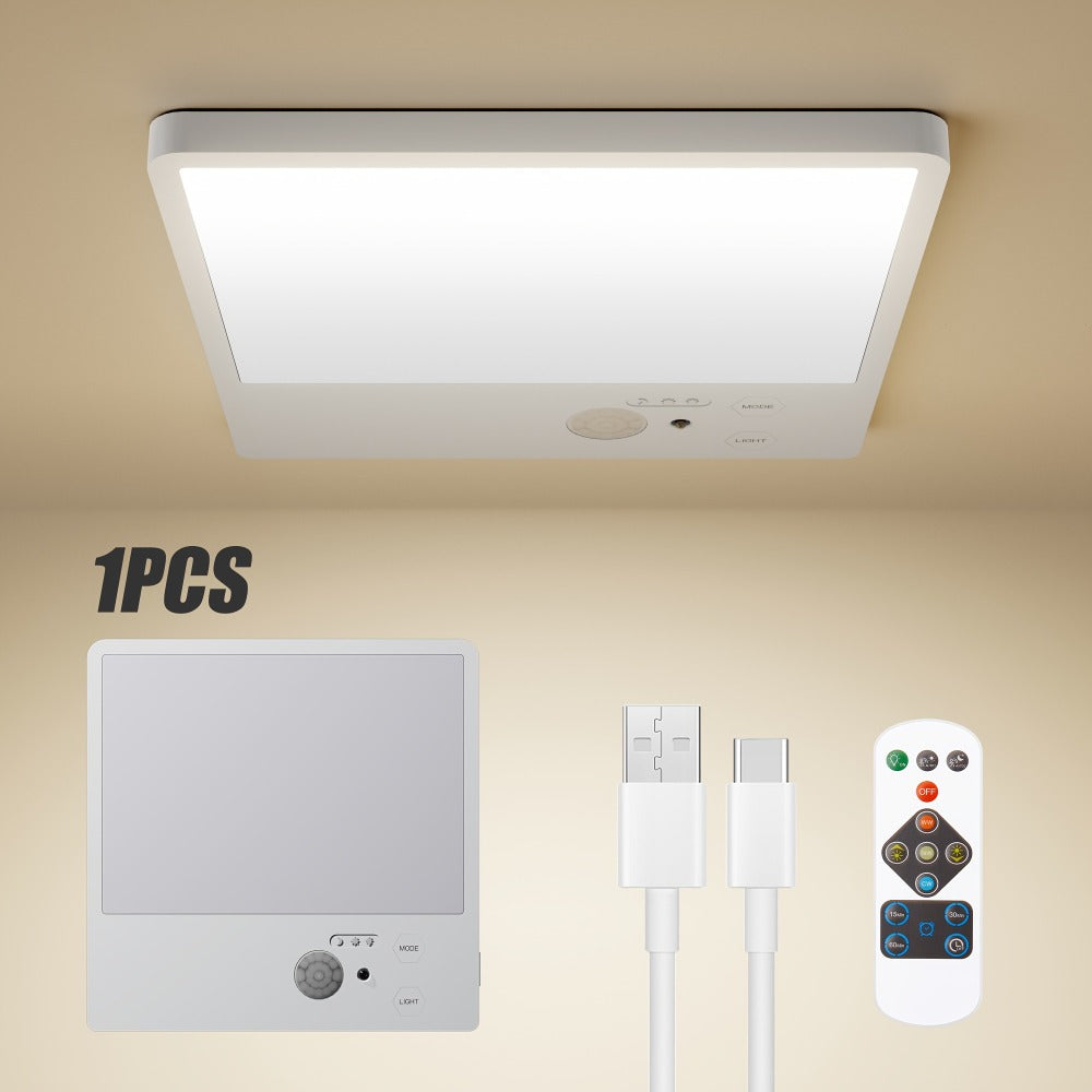 Wireless LED Ceiling Light Motion Sensor Rechargeable Battery Powered 3 Color Temperatures Remote Control No Wiring Closet Light for Bathroom Staircase Garage Hallway Kitchen Pantry White 1 or 2pcs