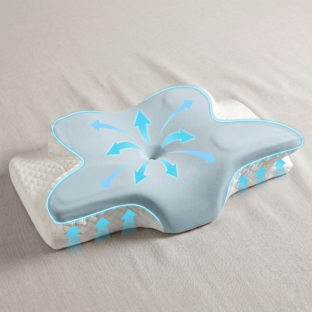 Cervical Neck Pillow for Sleeping - Butterfly Contour Memory Foam Ergonomic Support for Back & Side Sleepers, Slow Rebound Pressure Relief, Cervical Spine Alignment, Machine-Washable Cover, Multi-Color