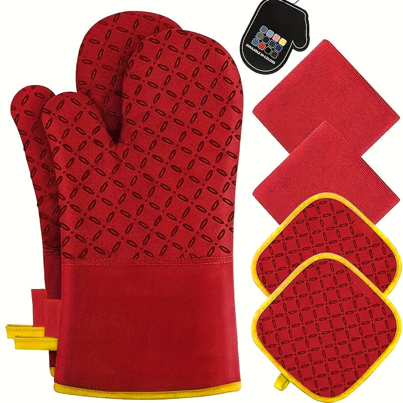 Oven Mitts and Pot Holders Set 6 Piece Heat Resistant Kitchen Gloves Non-Slip Cooking Mitts with Potholder