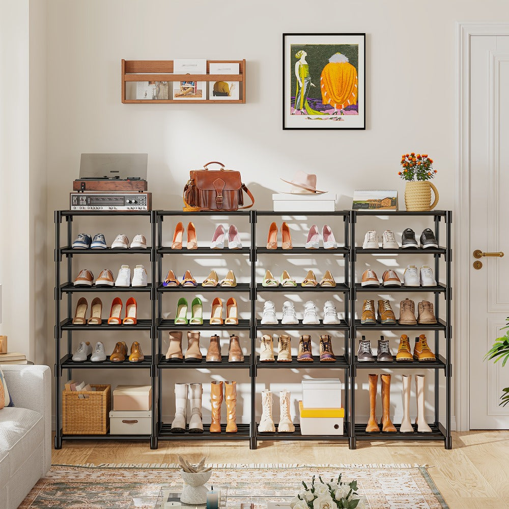 Metal Shoe Rack Organizer 4 Row 6 & 9 Tier Black | Heavy Duty Freestanding Shoe Tower Storage Shelf for Entryway Bedroom Living Room Holds 45-72 Pairs