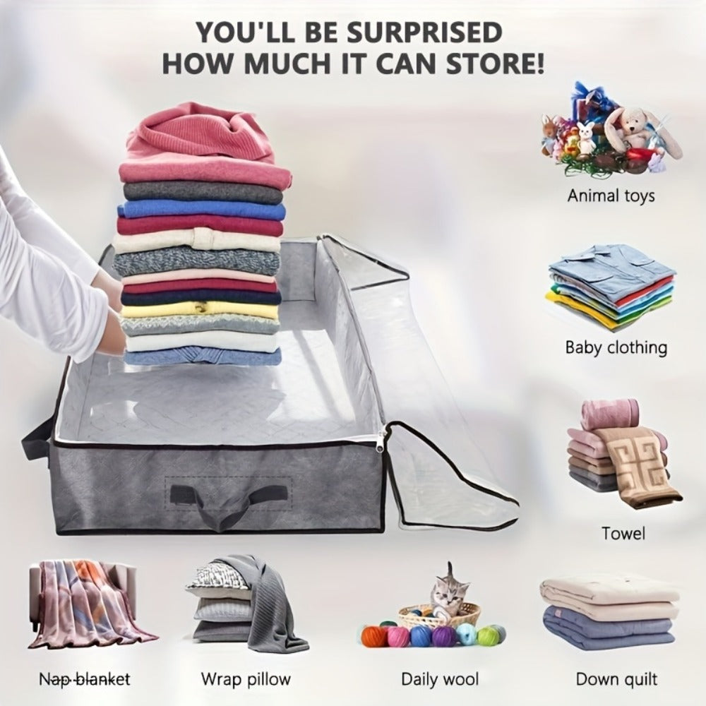 Under Bed Storage Box Extra Large 23.78gal with Transparent Window & Sturdy Handles ¡ª Clothes, Quilts & Bedding Organizer for Home | Gray | 2 or 6 Pack