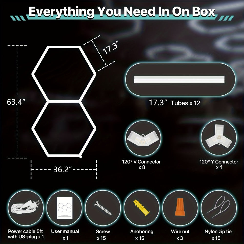 LED Hexagonal Garage Light 6500K ¨C Super Bright Daylight White Shop Light 42W¨C620W for Auto Detailing, Warehouse, Workshop, Basement & Gym (1 to 32 Grids, Hex Frame Available)