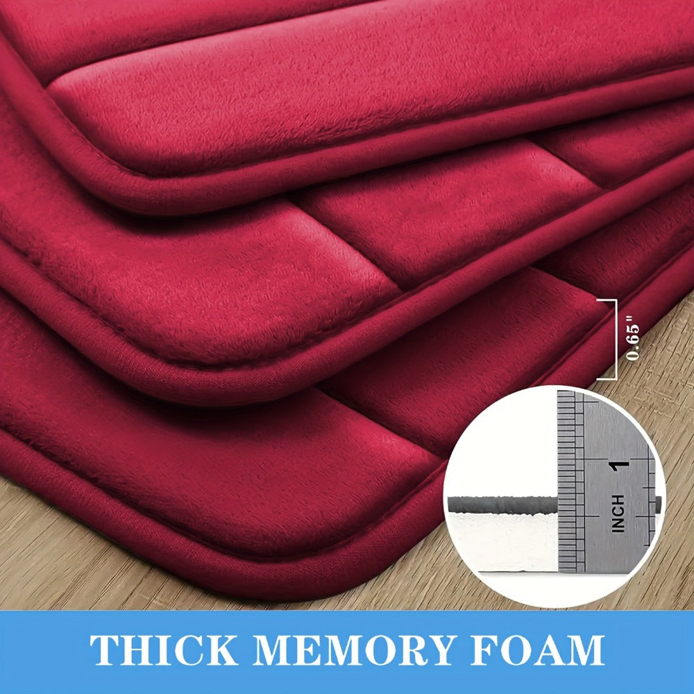 Memory Foam Bath Mat Set 3-Pack Non-Slip Soft Plush Absorbent Bathroom Rug for Shower Kitchen Bedroom Indoor Use