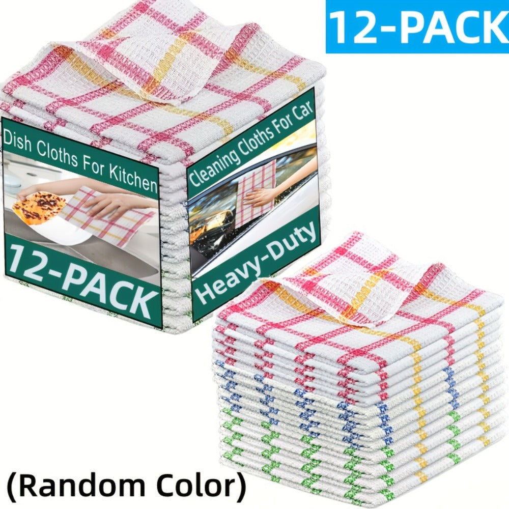 Kitchen Dishcloths Set 12 Pack - Soft Absorbent Reusable Cleaning Cloths, Quick Dry Square Dish Towels for Household, Car & Surface Wiping
