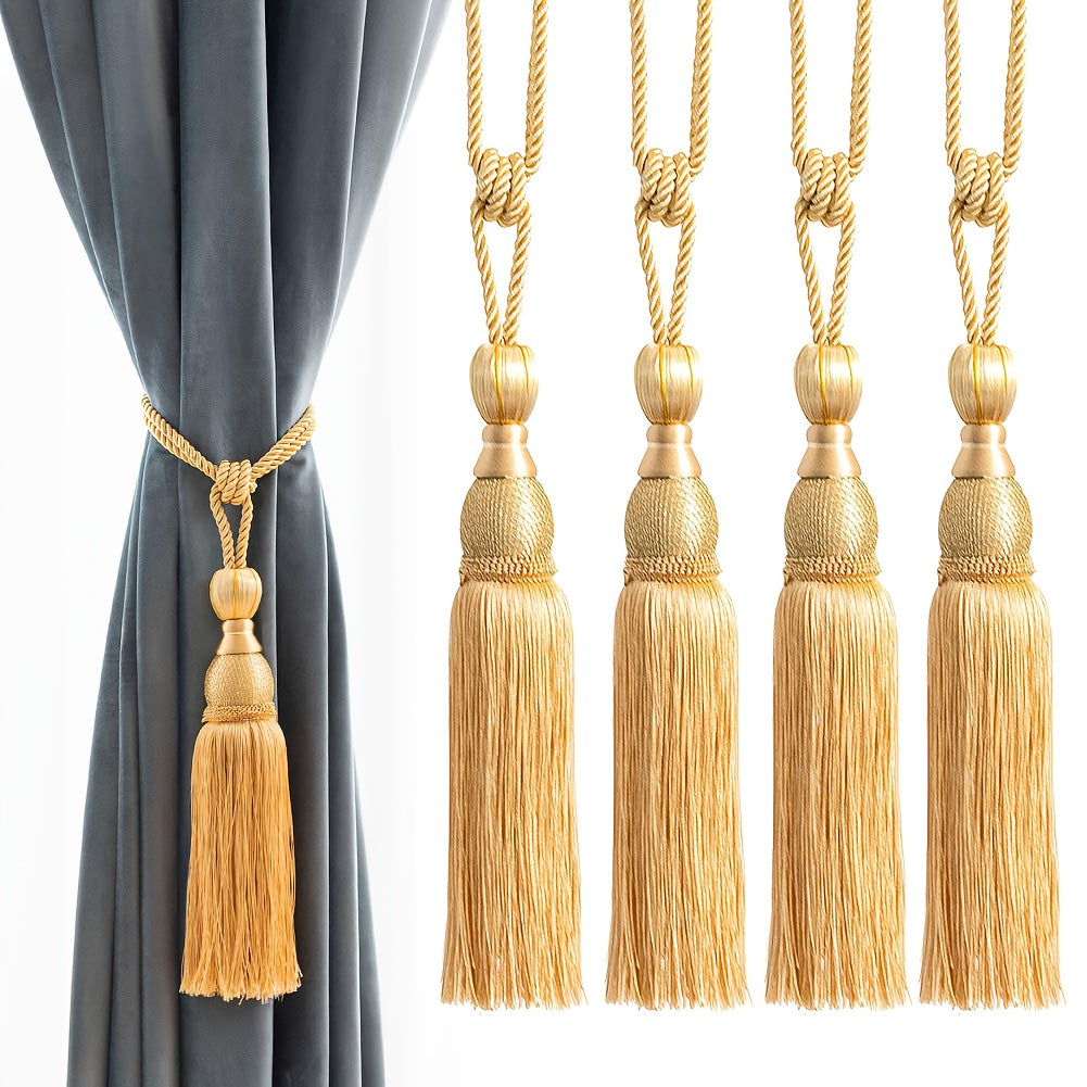 Curtain Tiebacks with Tassels Hand Woven Rope Curtain Tie Backs with Golden Accents 4/8pcs Home Decor