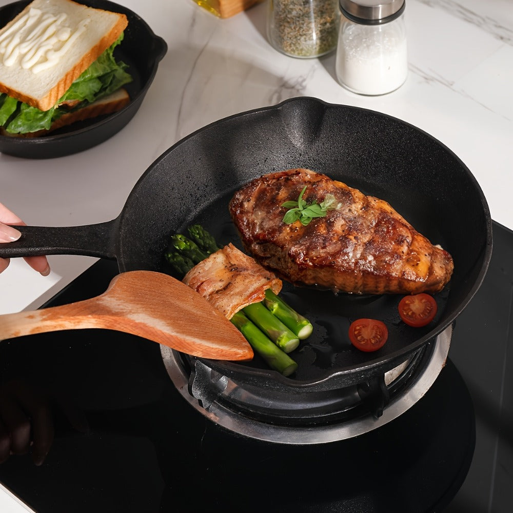 Cast Iron Skillet Set Uncoated Frying Pan with Drip Spout Heavy Duty Pre-Seasoned Cookware for Frying Stir-Frying Baking Stovetop Oven Safe 3 4 5 Piece