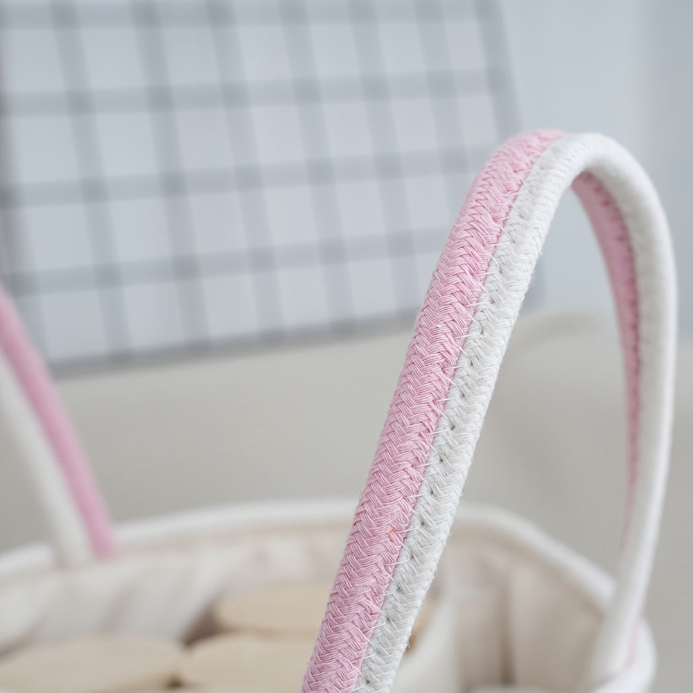 Boho Rope Storage Basket Woven Foldable Organizer 14¡± Large Capacity - Removable Lining Striped Shelf Basket with Handle for Home Bedroom Living Room Laundry Decor