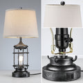 Farmhouse Table Lamps Set of 2 with 4 LED Bulbs | Touch Control 3-Way Dimmable Nightstand Lamp Dual USB Ports Natural Linen Shade Metal Black 22 Inch Bedroom Living Room