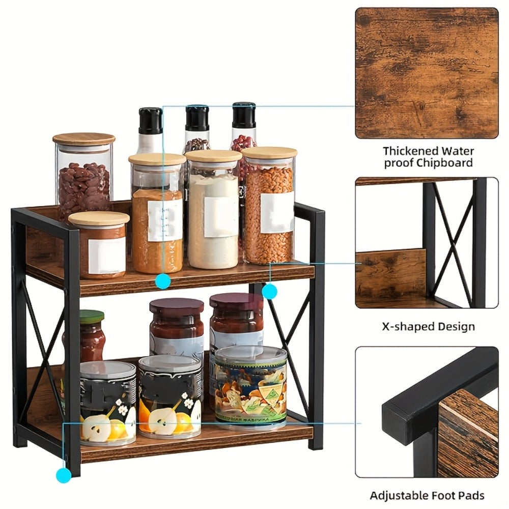 Countertop Spice Rack Organizer Wood Kitchen Counter Shelf for Spices Coffee Seasoning - Freestanding No Install Storage Rack for Kitchen Bathroom Vanity Cosmetics Organization