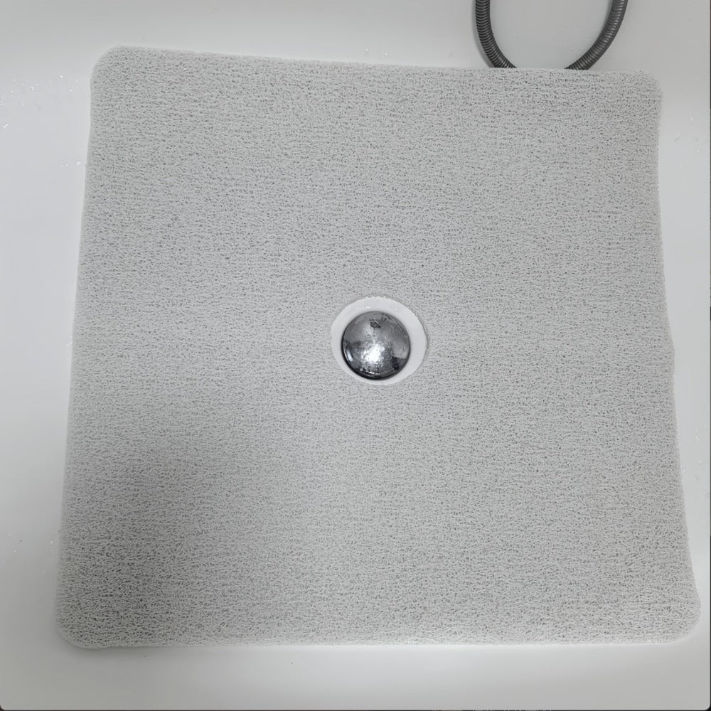 Non-Slip Shower Mat PVC Loofah Bath Mat with Drain Holes ¨C Quick-Dry Square Bathtub Floor Mat, No Suction Cups Needed, Soft Cushioned, 24x24 Inch, Grey/White/Beige