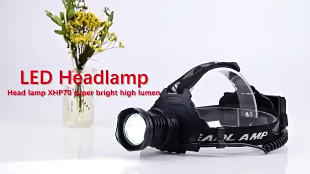 LED Headlamp 1700LM XHP-70 Aluminum Alloy with 6000mAh Rechargeable Battery ¨C 3 Modes Adjustable Spotlight Floodlight Head Lamp for Camping Hiking Hunting Fishing Outdoor Adventure