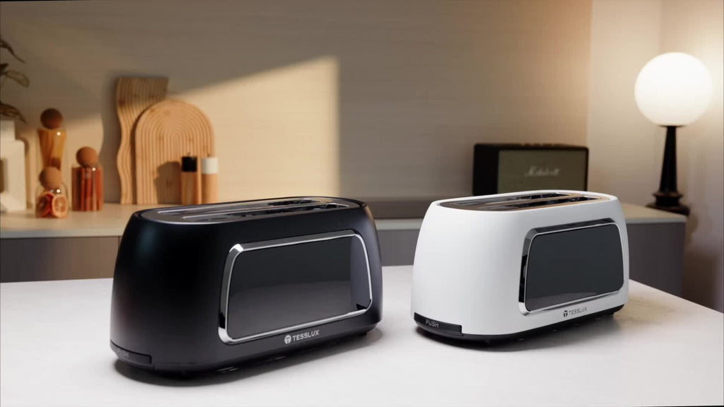 4 Slice Toaster with Touch Screen Control, 1.5¡± Wide Long Slots, 6 Browning Levels & 6 Bread Types ¨C Digital Timer, Memory Function, Defrost & Reheat for Family Breakfast, White & Black