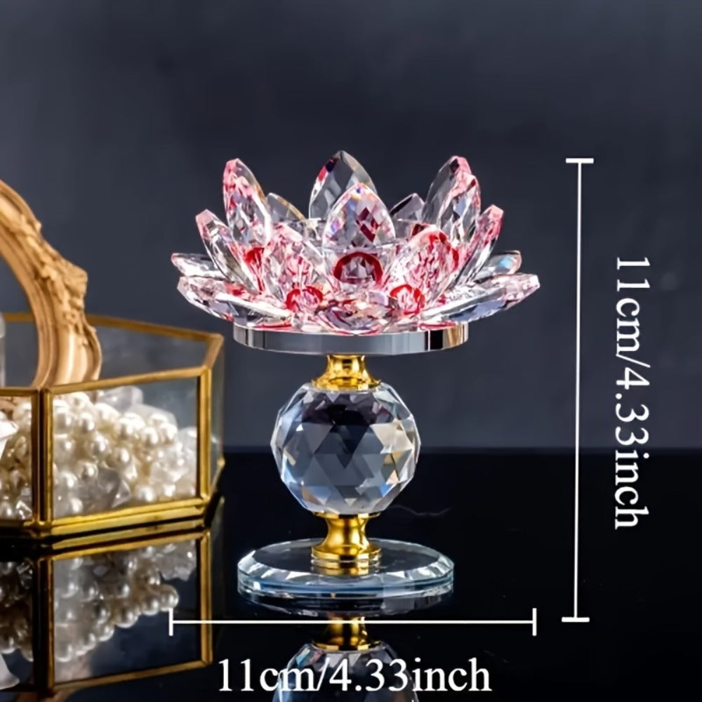 Crystal Lotus Candle Holder 2pcs, Polished Decorative Lotus Candleholder for Tea Light & Pillar Candles, Elegant Home Decor Centerpiece for Christmas, Thanksgiving, Halloween, Easter & Hanukkah ¨C Green, Purple, Blue, Pink