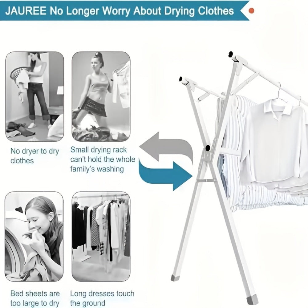 Foldable Clothes Drying Rack 3-Bar ¨C Heavy Duty Stainless Steel Collapsible Laundry Rack, Retractable 63¡± or 79¡± for Indoor & Outdoor Use ¨C Freestanding Portable Clothesline Drying Rack