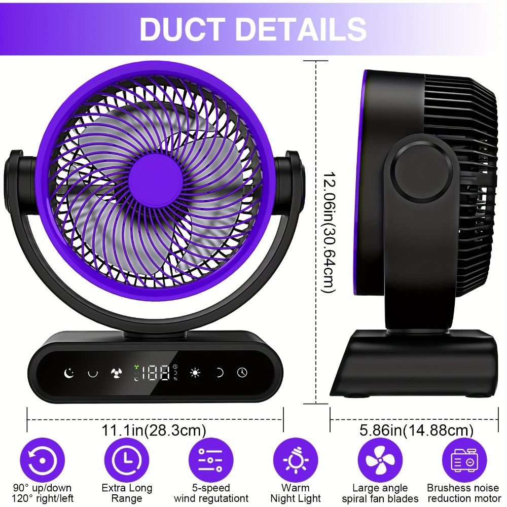 Camping Fan with LED Light Battery Powered 20000mAh 40000mAh 9-Inch 5-Speed Remote Control 90¡ã Tilt 120¡ã Oscillating Quiet Air Circulator for Outdoor Home