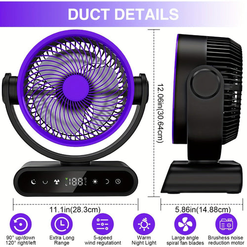 Camping Fan with LED Light Battery Powered 20000mAh 40000mAh 9-Inch 5-Speed Remote Control 90¡ã Tilt 120¡ã Oscillating Quiet Air Circulator for Outdoor Home