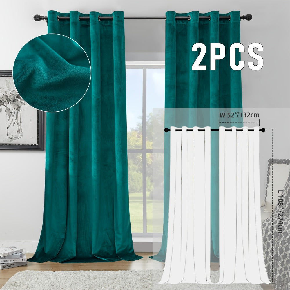 Velvet Room Darkening Curtains 2 Panels | Grommet Top Thermal Insulated Soundproof Blackout Curtains for Living Room Bedroom, Soft Solid Color Vintage Window Drapes