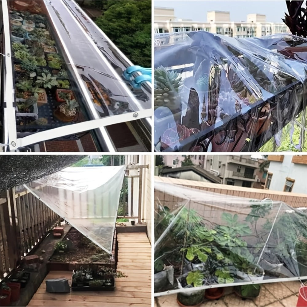 Clear Waterproof Tarp Heavy Duty Transparent PE Tarpaulin with Grommets ¨C Rainproof Cover for Porch Canopy Henhouse Plant Camping & Outdoor Garden, Multi-Size