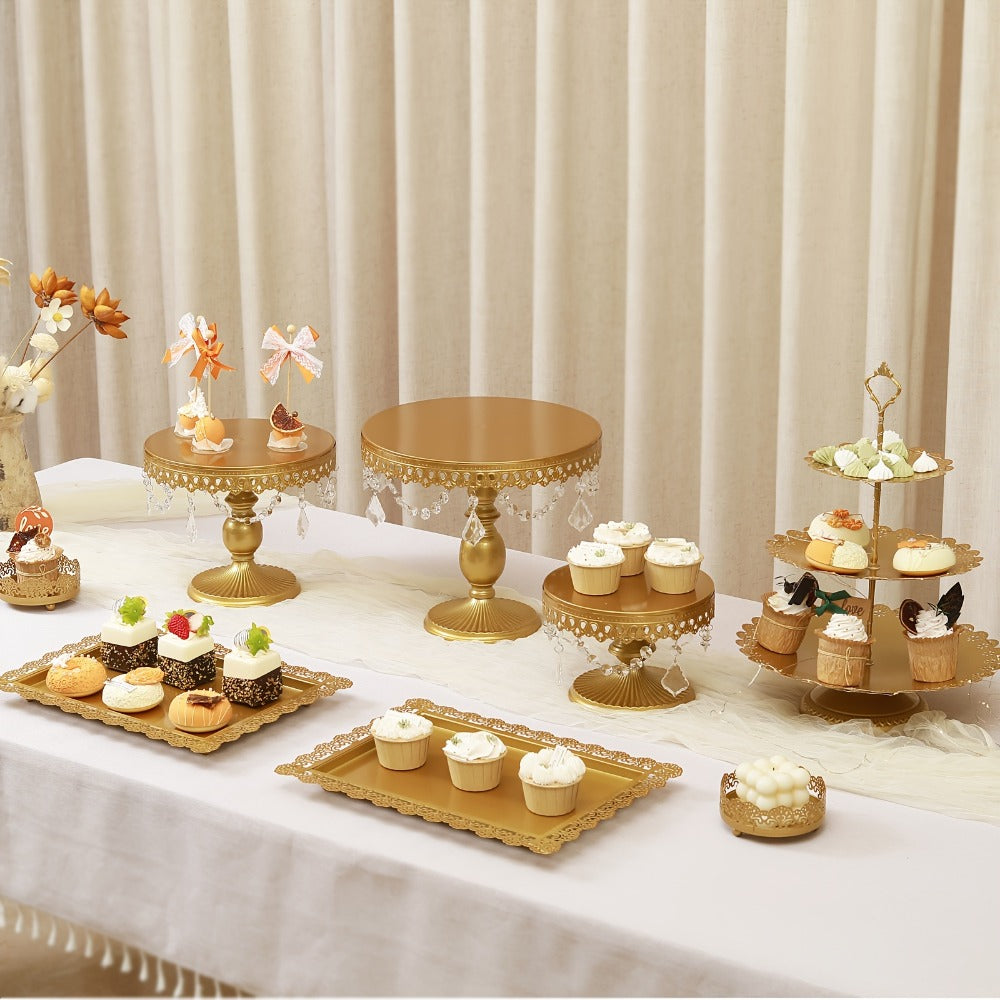 Cake Stand Set of 8 with Crystal Pendants 3-Tier Cupcake Tower Metal Dessert Display for Wedding Birthday Baby Shower Party Decor