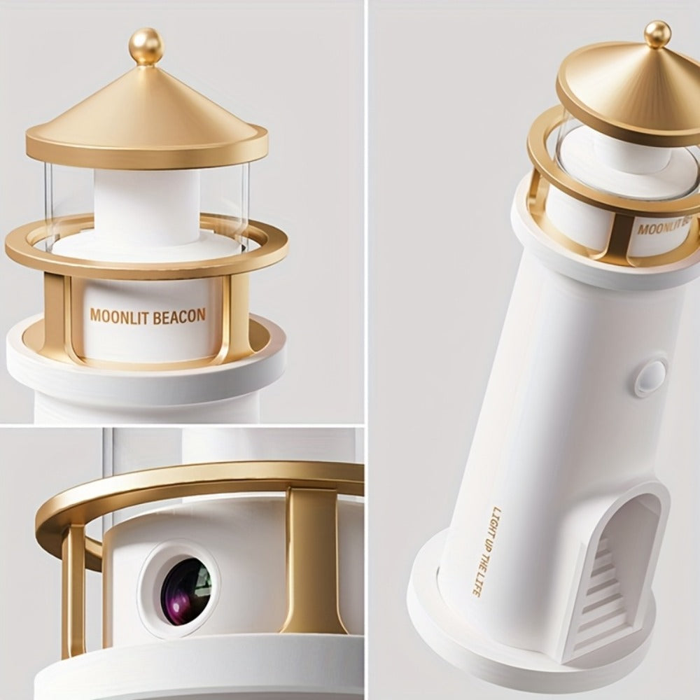 Moon Lighthouse Projector Night Light ¨C Motion Sensor LED Lamp with USB Charging, Always-On Mode, Moonlight Ocean Projection, Decorative Ambient Light & Unique Gift for Home Bedroom Decor