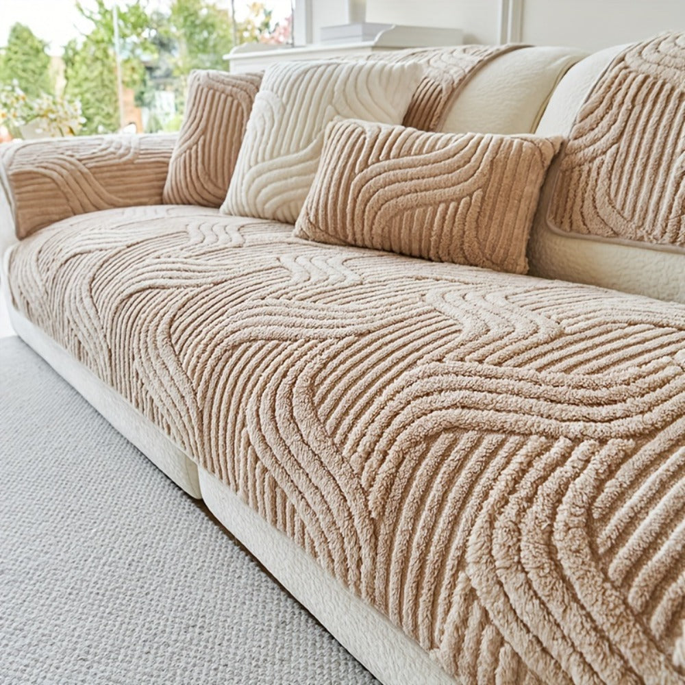 Stretch Velvet Sofa Cover Non-Slip | Plush Shu Velveteen Couch Slipcover, Modern Luxury Pet Friendly Machine Washable, 2 3 4 Seat, Armrest & Pillowcase, Living Room Bedroom Office