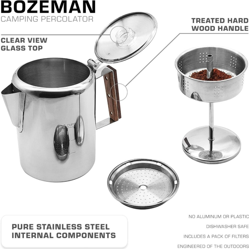 304 Stainless Steel Stovetop Moka Pot Coffee Maker 9 Cup - No Electricity Needed, Works on Gas Stove, Campfire & Grill