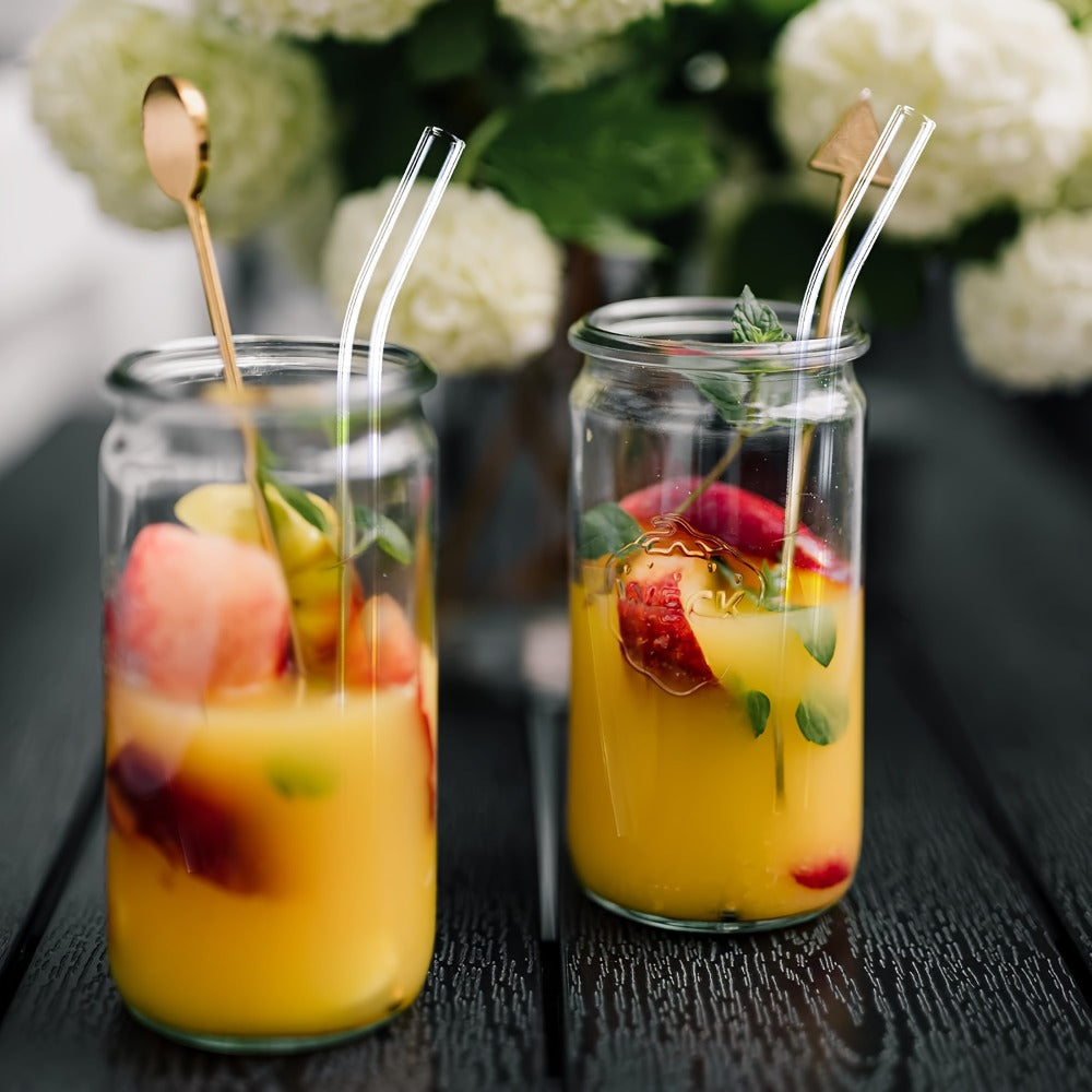 Glass Straws Set 12 Pack with Cleaning Brushes - Reusable Borosilicate Heat Resistant Drinking Straws for Smoothies Coffee Tea Milkshakes Mason Jars