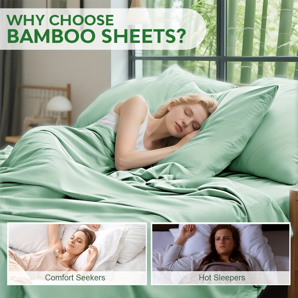 Bamboo Blend Bed Sheet Set 6pcs ¨C Flat Sheet, Fitted Sheet & 4 Pillowcases, Ultra Soft Lyocell Viscose Breathable Bedding for Hot Sleepers, Deep Pocket Twin Full Queen King, 11 Colors