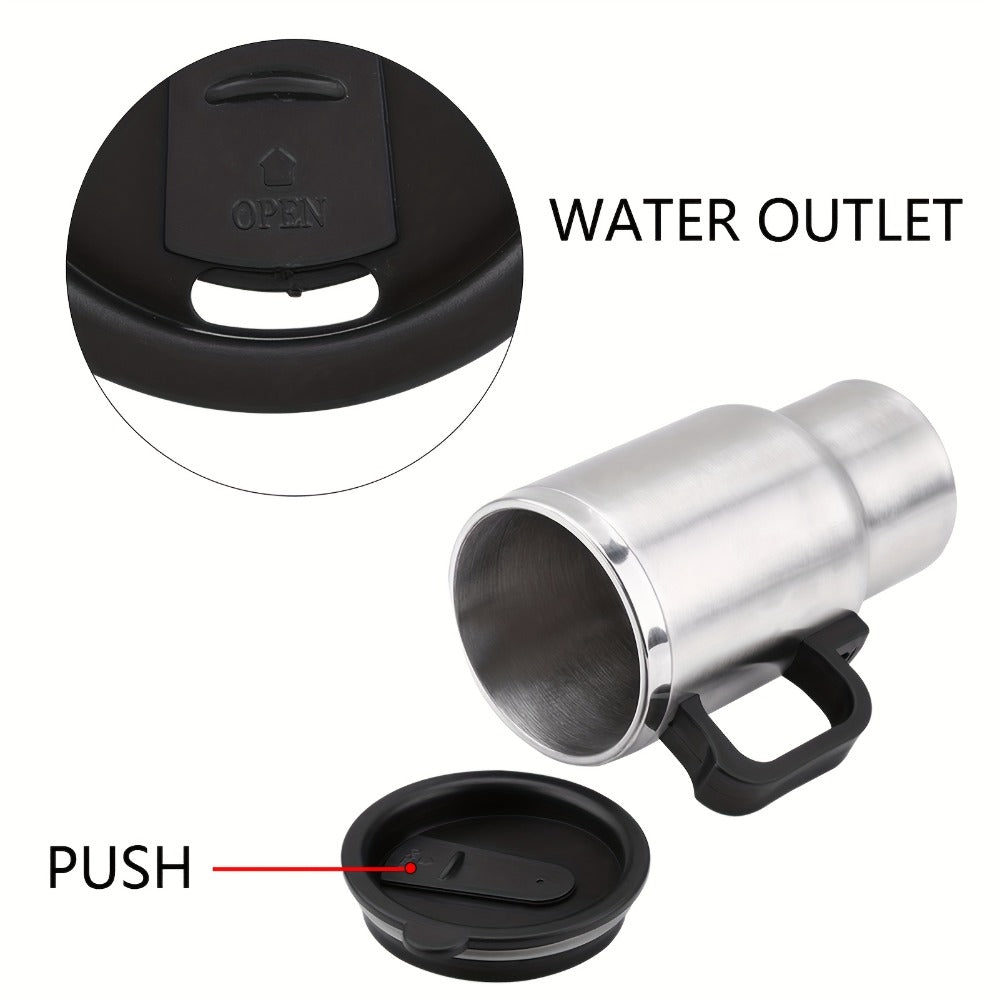 12V Car Electric Heating Travel Mug 450ml, Stainless Steel Car Electric Kettle with Cigarette Lighter Plug, 65¡ãC Keep Warm Coffee Mug Heater for Road Trip Camping