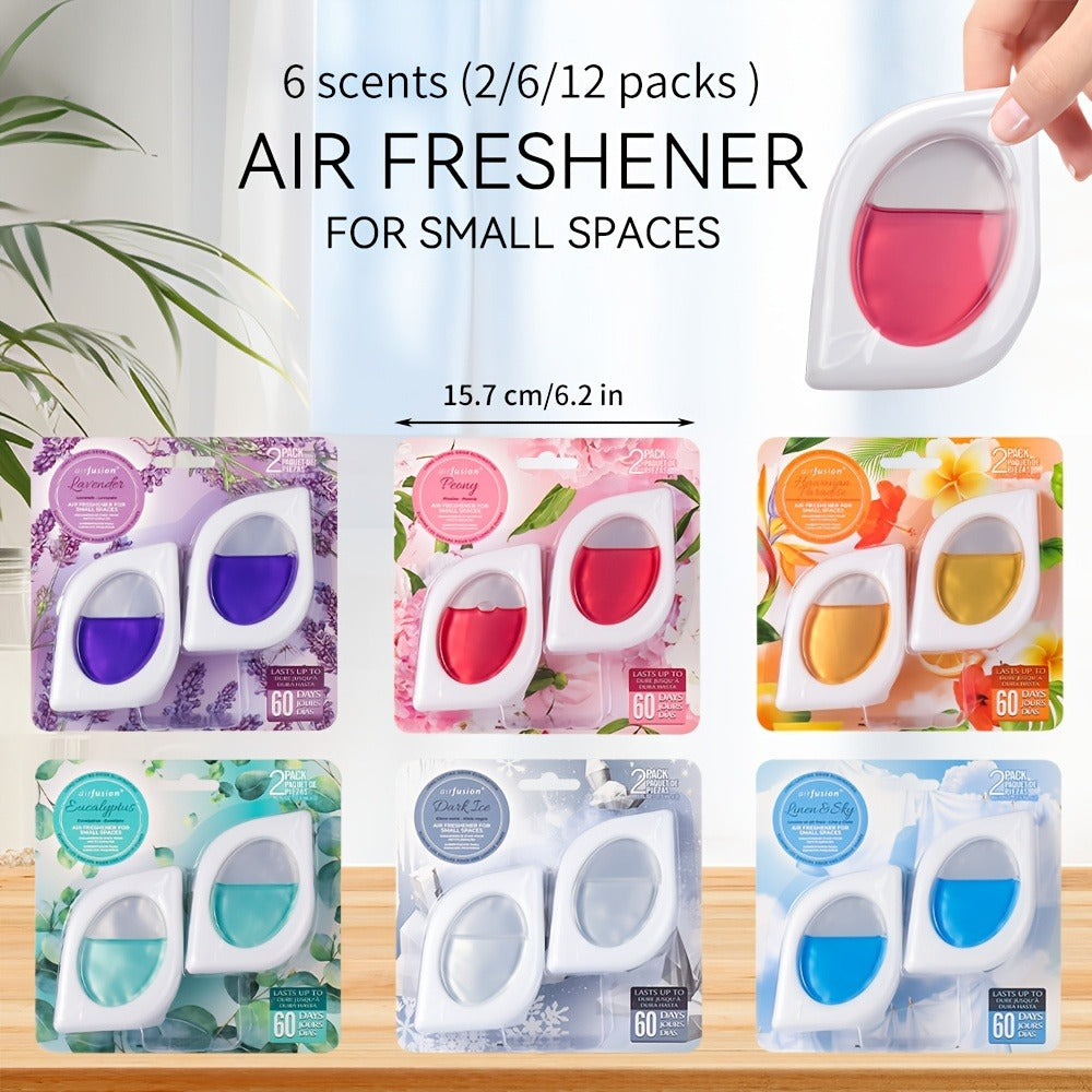 Air Freshener Odor Eliminator for Home Closet Bathroom Pets Small Space 0.25oz Up to 30 Days 6 Scents Eucalyptus Lavender Hawaiian Peach Black Ice Linens Sky 2 6 or 12 Pack