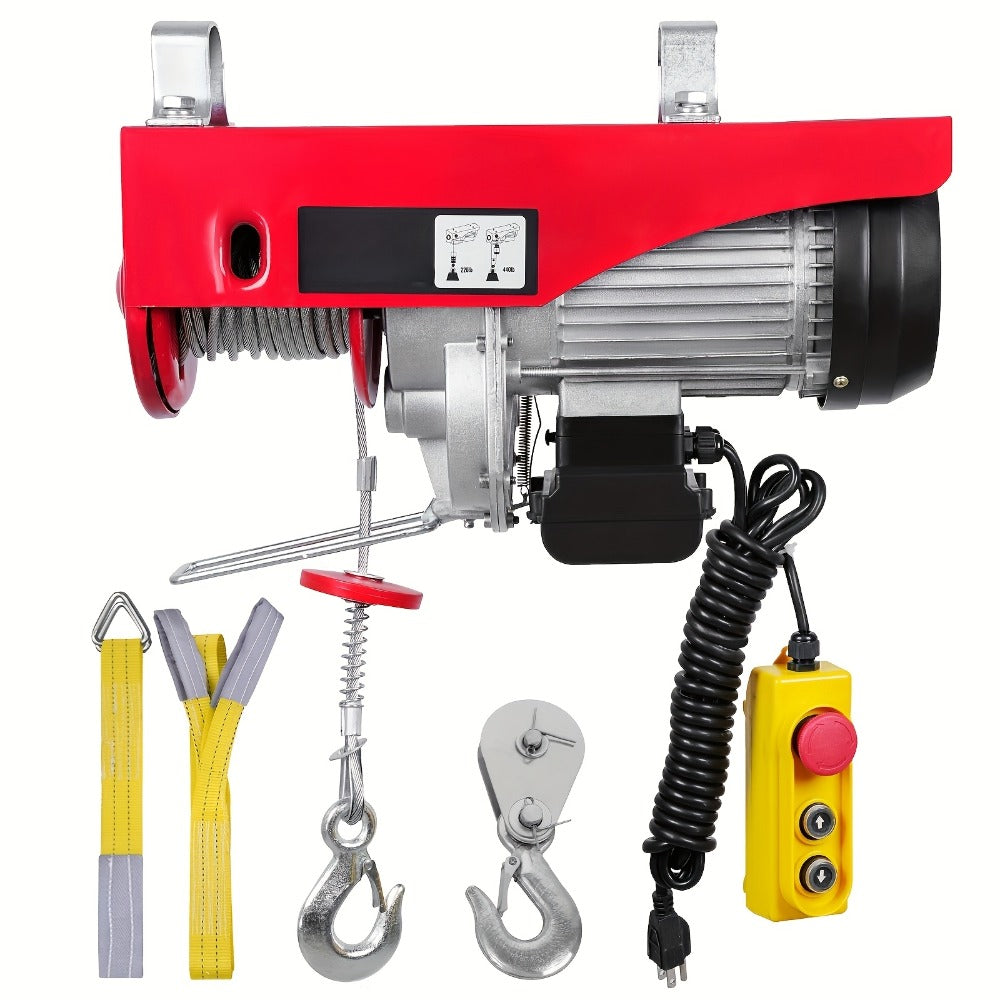Electric Hoist 440 lb Garage Hoist Winch 120V ¨C 220 lb Single Rope / 440 lb Dual Rope, 40 ft Lift Height, Solid Copper Motor, Emergency Stop Switch, 5.25 ft Corded Control for Garage, Workshop & Construction