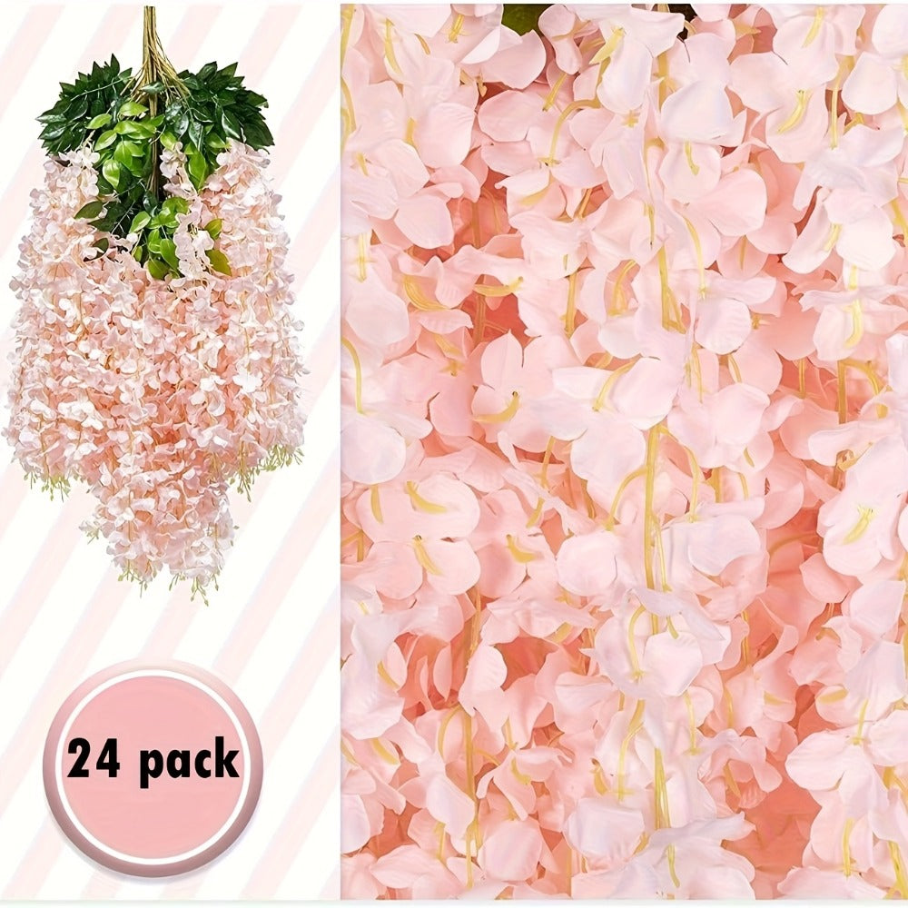 Artificial Wisteria Hanging Flowers 24pcs Fake Wisteria Vine Garland Silk Flower String for Wedding Home Party Backdrop Wall Decor Light Pink