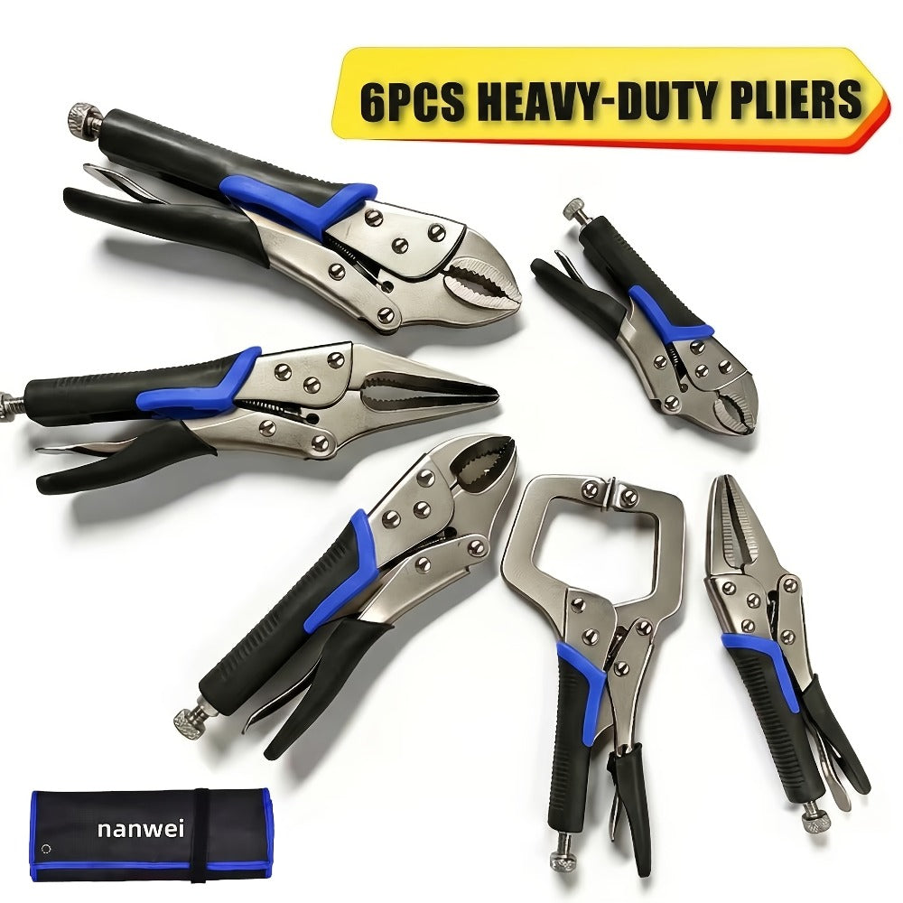 Pliers Set 6-Piece ¨C Needle Nose, Curved & Locking C-Type Pliers, 5¨C10 Inch Sizes, Versatile Vise Grip Tool Kit for Home Repair, Automotive, Electrical & DIY Projects