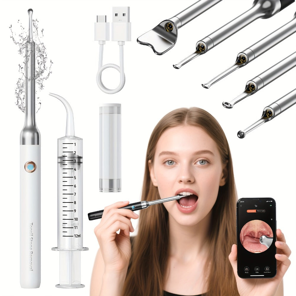 Intelligent Visual Tonsil Stone Removal Kit ¨C 1080P HD Camera, 6 LED Lights, Wi-Fi & App Connection, Multi-Accessory Oral Inspection Tool for All Ages