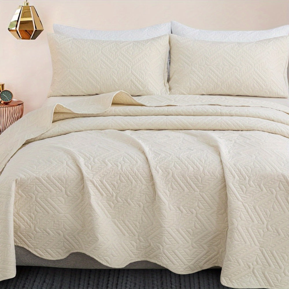 Bedspread Set 3 Piece Striped Rhombus Pattern Soft Breathable Bed Cover with 2 Pillowcases Lightweight Comforter Alternative Bedding Set for Bedroom Dorm Room