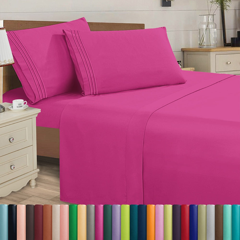Microfiber Bed Sheet Set 4-Piece Deep Pocket Cooling Sheets Twin Full Queen King Cal King Split King ¨C Soft Wrinkle Fade Resistant Hotel Quality Bedding