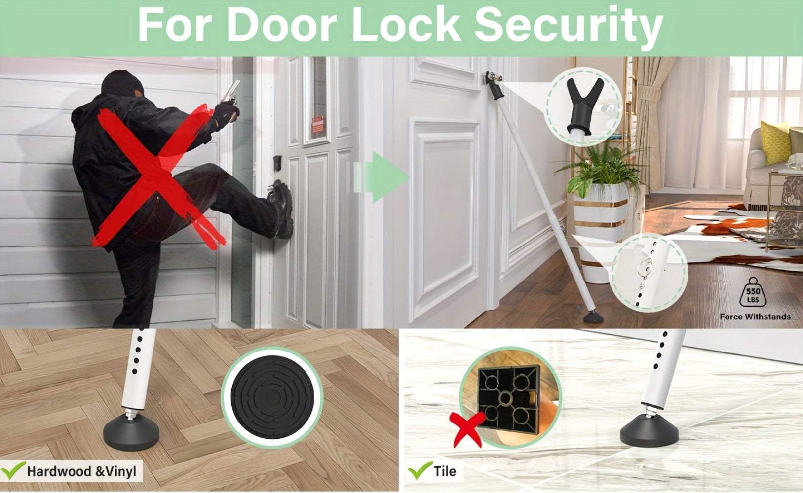 Door Security Bar Adjustable 28-45 Inch ¨C Heavy Duty Door Barricade Bar with Anti-Slip Base, Fits Standard & Sliding Doors, Windows, Apartments, Hotels ¨C Home Security Door Stopper Jammer 1 or 2 Pack