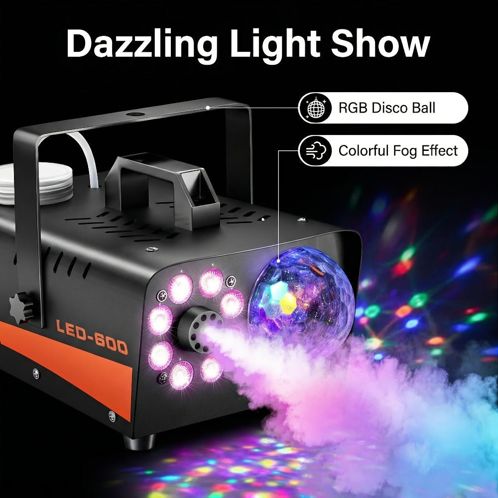 Fog Machine 600W with Disco Ball LED Lights | 3000 CFM Smoke Machine with 13 Colorful LED Effects & Wireless Remote | Party Fog Machine for Halloween, Wedding, DJ Stage, Indoor Events & Nightclub